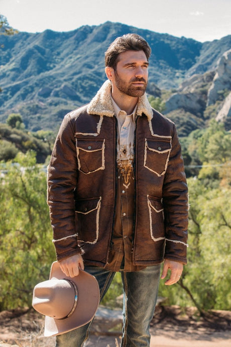Men's Light Gray Suede Jacket w/ Faux Shearling-lined - Platini Fashion