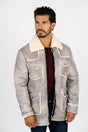 Men's Light Gray Suede Jacket w/ Faux Shearling - lined - Platini Fashion