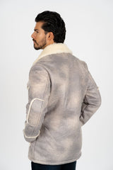 Men's Light Gray Suede Jacket w/ Faux Shearling - lined - Platini Fashion