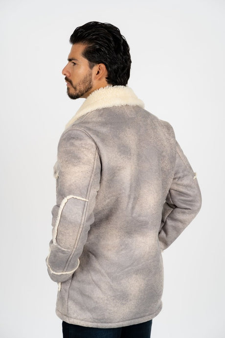 Men's Light Gray Suede Jacket w/ Faux Shearling - lined - Platini Fashion