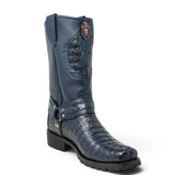 Genuine Caiman Crocodile Tail Square Toe Biker Boots – Los Altos Boots – Side View
