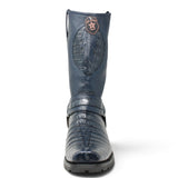 Genuine Caiman Crocodile Tail Square Toe Biker Boots – Los Altos Boots – Side View