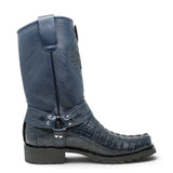 Genuine Caiman Crocodile Tail Square Toe Biker Boots – Los Altos Boots – Side View
