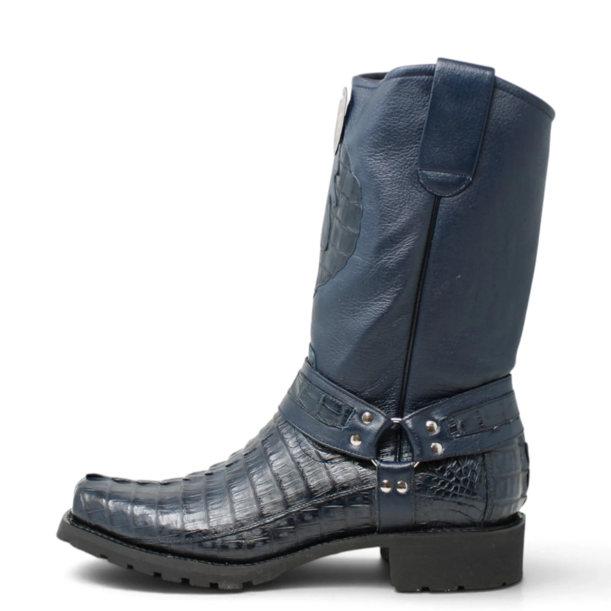 Genuine Caiman Crocodile Tail Square Toe Biker Boots – Los Altos Boots – Side View