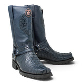 Genuine Caiman Crocodile Tail Square Toe Biker Boots – Los Altos Boots – Side View