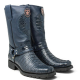 Genuine Caiman Crocodile Tail Square Toe Biker Boots – Los Altos Boots – Side View