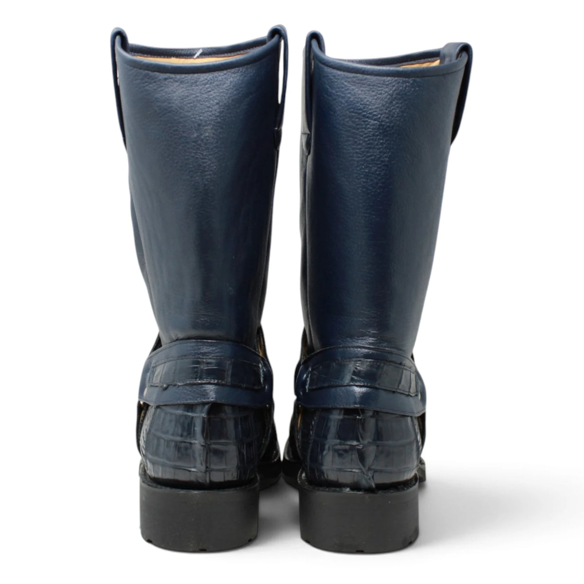 Genuine Caiman Crocodile Tail Square Toe Biker Boots – Los Altos Boots – Side View