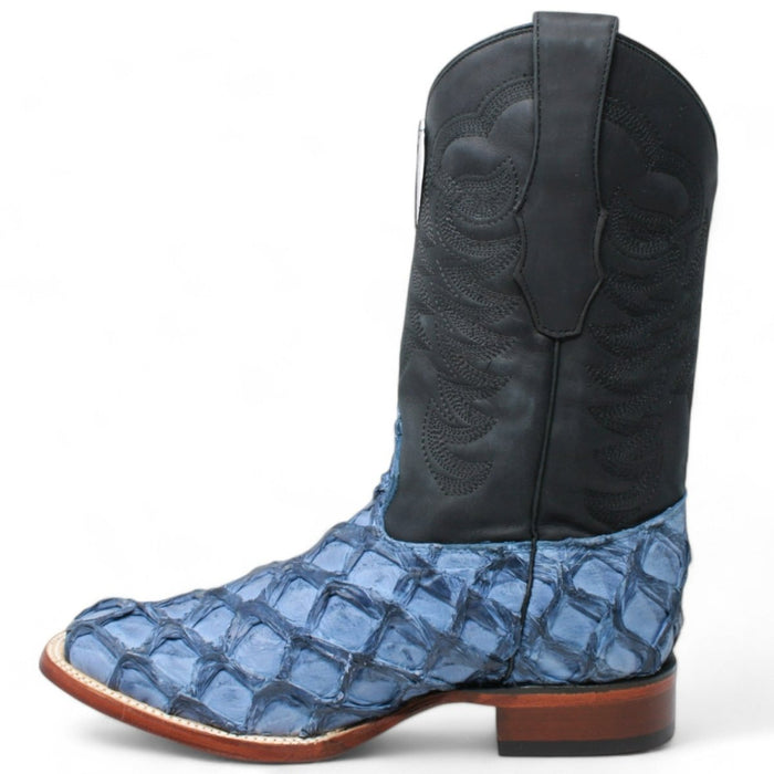 Men's Los Altos Genuine Monster Fish Leather Square Toe Boots - Blue - Los Altos Boots