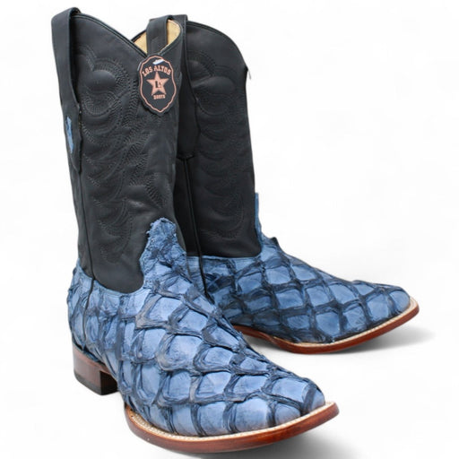 Men's Los Altos Genuine Monster Fish Leather Square Toe Boots - Blue - Los Altos Boots