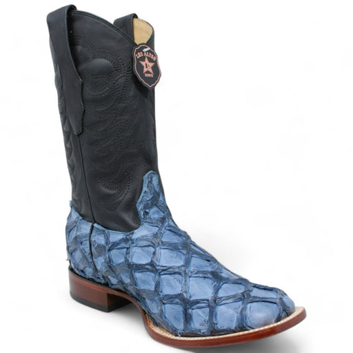 Men's Los Altos Genuine Monster Fish Leather Square Toe Boots - Blue - Los Altos Boots