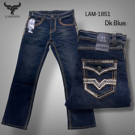 Men's Modern Boot Denim Jeans Embroidered Pockets LAM-1851 - Lamasini
