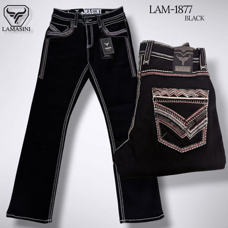 Men's Modern Boot Denim Jeans Embroidered Pockets LAM-1877 - Lamasini