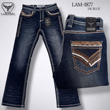 Men's Modern Boot Denim Jeans Embroidered Pockets LAM-1877 - Lamasini