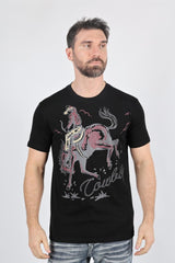 Mens Modern Fit Cotton Stretch Horse - Rider Print T-Shirt - Platini Fashion