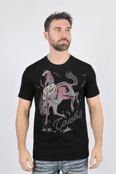 Mens Modern Fit Cotton Stretch Horse - Rider Print T-Shirt - Platini Fashion