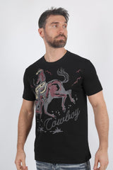 Mens Modern Fit Cotton Stretch Horse - Rider Print T-Shirt - Platini Fashion