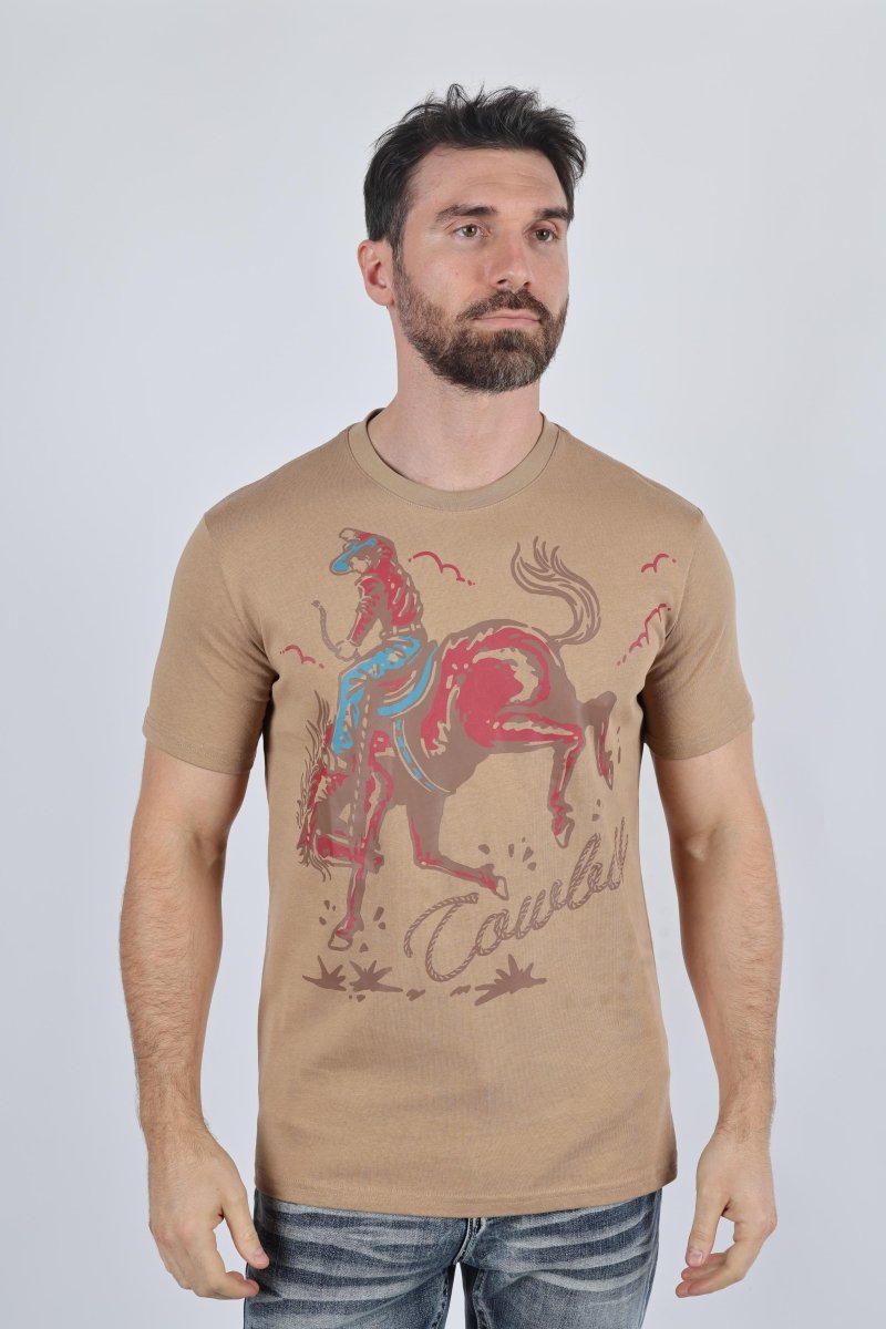 Mens Modern Fit Cotton Stretch Horse - Rider Print T-Shirt - Platini Fashion