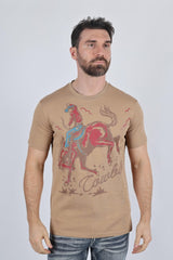 Mens Modern Fit Cotton Stretch Horse - Rider Print T-Shirt - Platini Fashion