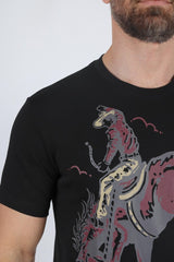 Mens Modern Fit Cotton Stretch Horse - Rider Print T-Shirt - Platini Fashion
