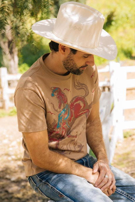 Mens Modern Fit Cotton Stretch Horse - Rider Print T-Shirt - Platini Fashion