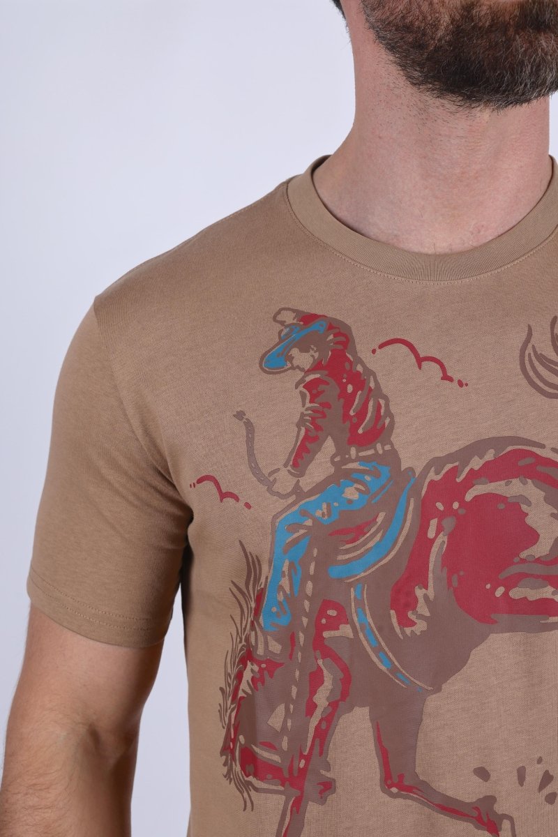 Mens Modern Fit Cotton Stretch Horse - Rider Print T-Shirt - Platini Fashion