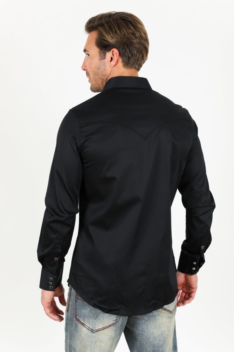 Men's Modern Fit Solid Black Dress Shirt - Platini Fashion