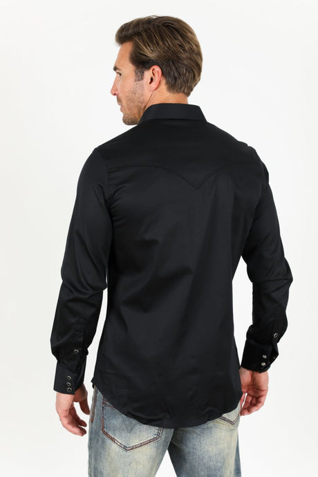 Men's Modern Fit Solid Black Dress Shirt - Platini Fashion