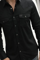 Men's Modern Fit Solid Black Dress Shirt - Platini Fashion