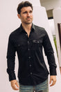 Men's Modern Fit Solid Black Dress Shirt - Platini Fashion