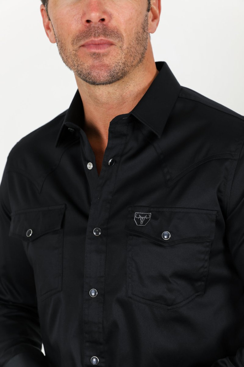 Men's Modern Fit Solid Black Dress Shirt - Platini Fashion