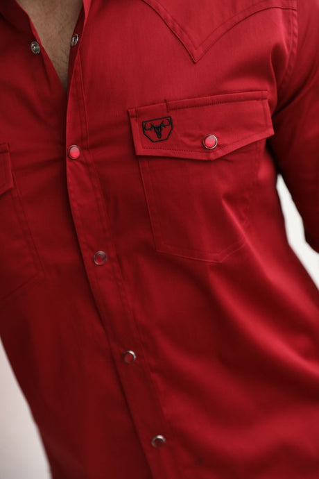 Men's Modern Fit Solid Red Dress Shirt - Platini Fashion