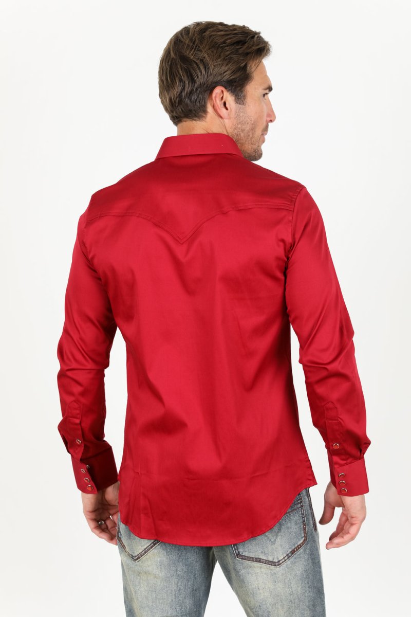 Men's Modern Fit Solid Red Dress Shirt - Platini Fashion