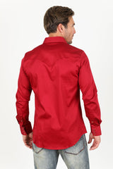 Men's Modern Fit Solid Red Dress Shirt - Platini Fashion