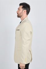 Mens Modern Fit Stretch Date Night Beige Blazer - Platini Fashion