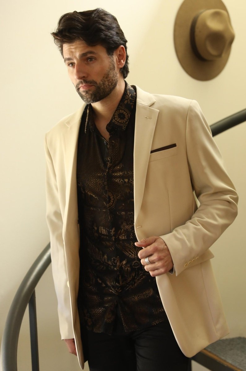 Mens Modern Fit Stretch Date Night Beige Blazer - Platini Fashion