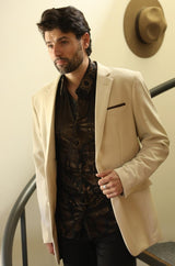 Mens Modern Fit Stretch Date Night Beige Blazer - Platini Fashion