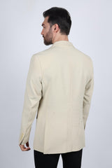 Mens Modern Fit Stretch Date Night Beige Blazer - Platini Fashion