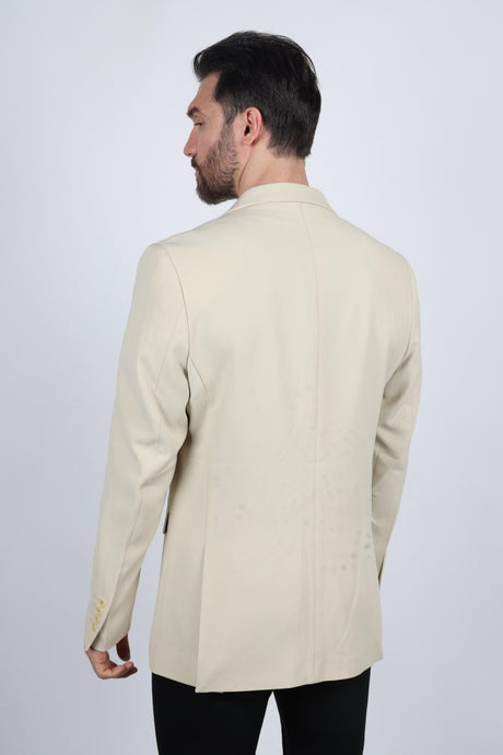 Mens Modern Fit Stretch Date Night Beige Blazer - Platini Fashion