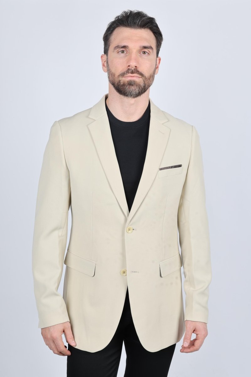 Mens Modern Fit Stretch Date Night Beige Blazer - Platini Fashion