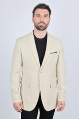 Mens Modern Fit Stretch Date Night Beige Blazer - Platini Fashion
