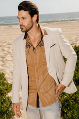 Mens Modern Fit Stretch Date Night Beige Blazer - Platini Fashion