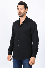 Men’s Modern Fit Stretch Dress Shirt - Black - Platini Fashion