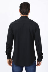 Men’s Modern Fit Stretch Dress Shirt - Black - Platini Fashion