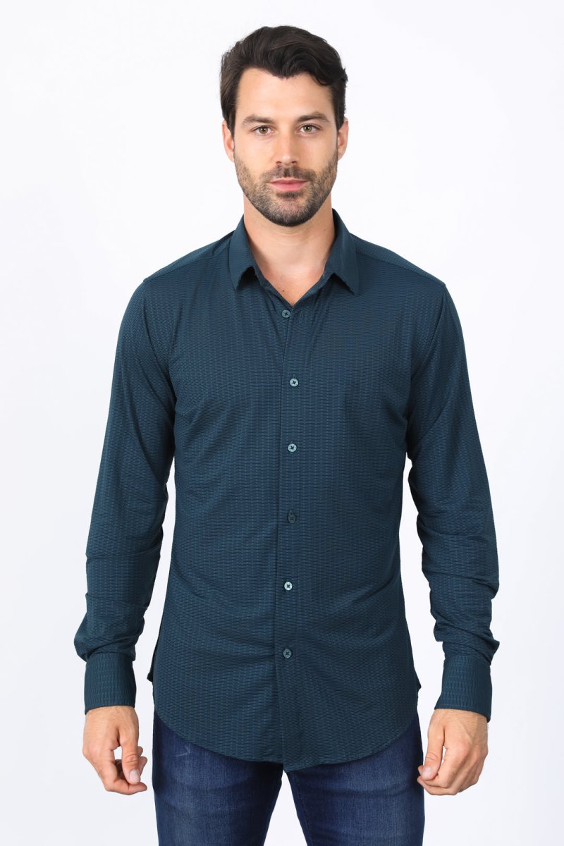 Men’s Modern Fit Stretch Dress Shirt - Teal - Platini Fashion