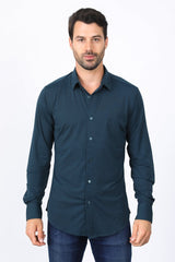 Men’s Modern Fit Stretch Dress Shirt - Teal - Platini Fashion
