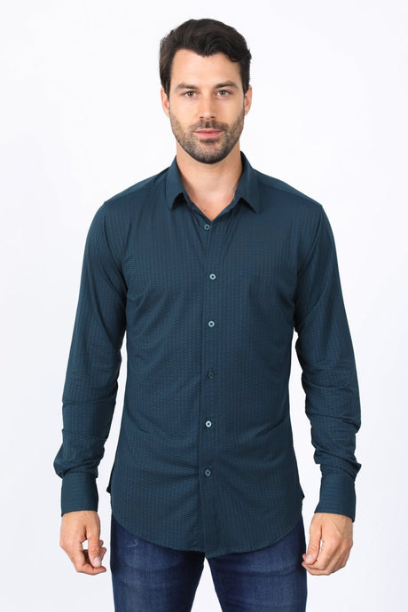 Men’s Modern Fit Stretch Dress Shirt - Teal - Platini Fashion