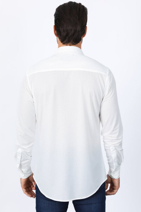 Men’s Modern Fit Stretch Dress Shirt - White - Platini Fashion