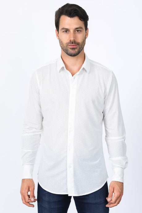 Men’s Modern Fit Stretch Dress Shirt - White - Platini Fashion