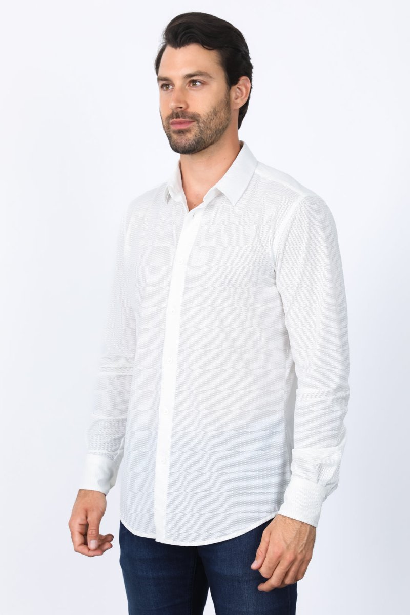 Men’s Modern Fit Stretch Dress Shirt - White - Platini Fashion