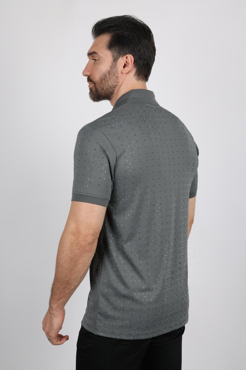 Mens Modern Fit Stretch Full Body Crystals Polo - Platini Fashion
